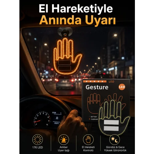 Mey İthalat® Pilli Led Işık Araç Camı İçin Uzaktan Kumandalı El Simgesi