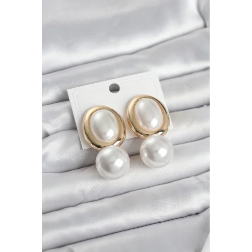 Mey İthalat® Pirinç Gold Renk Model İncili Kadın Küpe