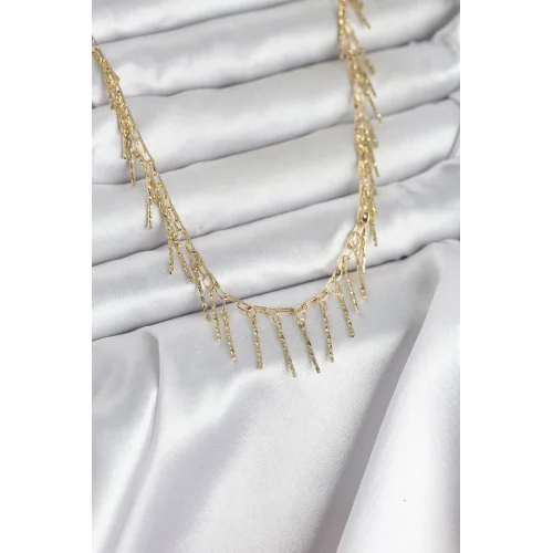 Mey İthalat® Pirinç Gold Renk Saçaklı Model Kadın Kolye