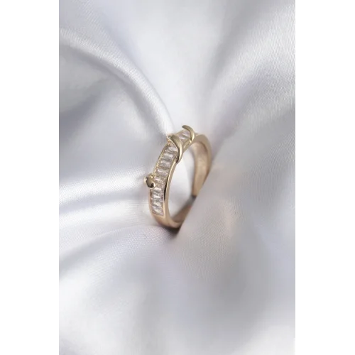 Mey İthalat® Pirinç Gold Renk Su Yolu Zirkon Taşlı Model Kadın Yüzük