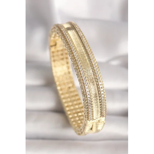 Mey İthalat® Pirinç Gold Renk Zirkon Taşlı Bileklik