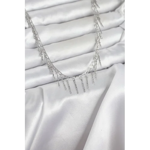 Mey İthalat® Pirinç Gümüş Renk Saçaklı Model Kadın Kolye