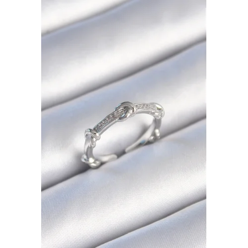 Mey İthalat® Pirinç Gümüş Renk Zirkon Taşlı Düğüm Model Kadın Yüzük