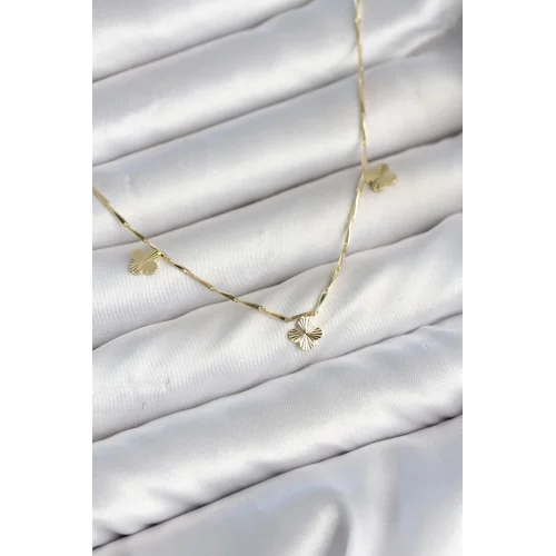 Mey İthalat® Pirinç Minimal Gold Renk Yonca Model Kadın Kolye