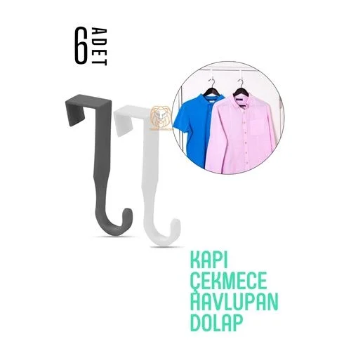 Mey İthalat® Pratik Askı Dolap Çekmece Havlupan Kapı Askısı 6 ADET 720572
