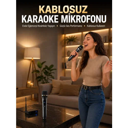 Mey İthalat® Profesyonel Kablosuz Mikrofon Seti Çift Mikrofonlu