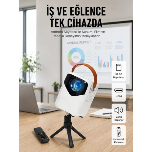 Mey İthalat® Projeksiyon Ev Sineması Bluetooth 4k HD Kaliteli Görüntü Kumandalı