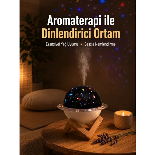 Mey İthalat® Projektör ışıklı, aromaterapi uyumlu mini masaüstü hava nemlendirici cihaz