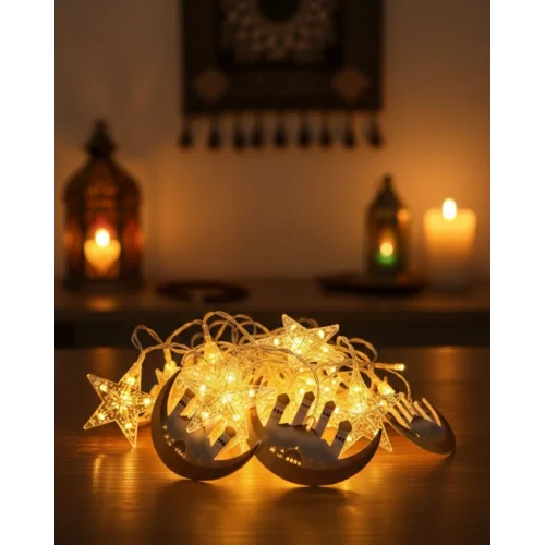 Mey İthalat® Ramazan Dekorasyonu İçin 3 Metre Hilal Yıldız LED Işık