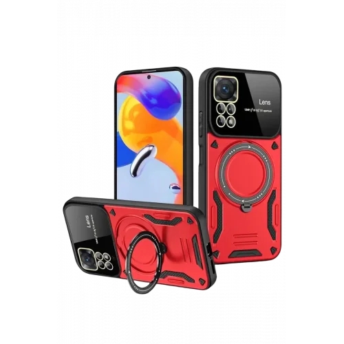 Mey İthalat®  Realme 11 Pro Plus Joy Lens Standlı Kapak - Kırmızı