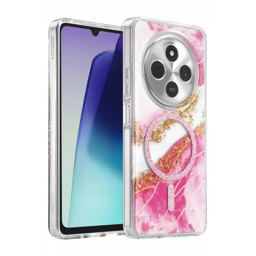 Mey İthalat®   Redmi 14C Lotus Simli Magsafe Kapak - Pembe