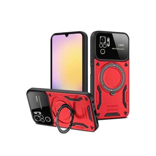 Mey İthalat®   Redmi Note 10S Kılıf Joy Lens Standlı Kapak - Kırmızı
