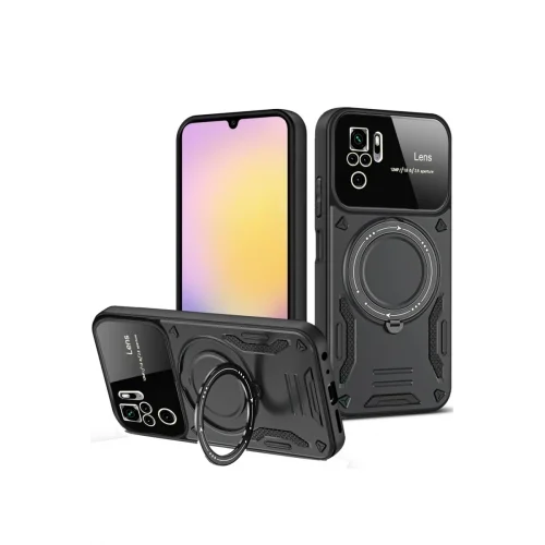 Mey İthalat®   Redmi Note 10S Kılıf Joy Lens Standlı Kapak - Siyah
