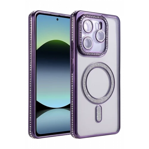 Mey İthalat®   Redmi Note 14 4G Joke Simli Magneticsafe Kılıf - Derin Mor