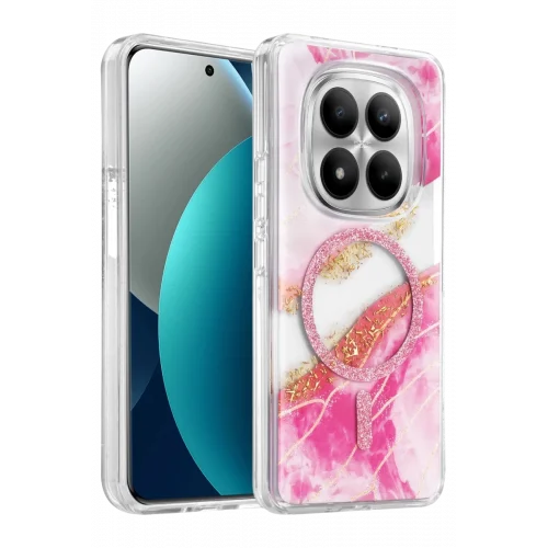 Mey İthalat®   Redmi Note 15 Pro 4G Lotus Simli Magsafe Kapak - Pembe