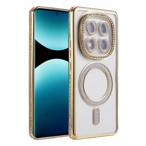 Mey İthalat®   Redmi Note 15 Pro Plus 5G Joke Simli Magneticsafe Kılıf - Gold
