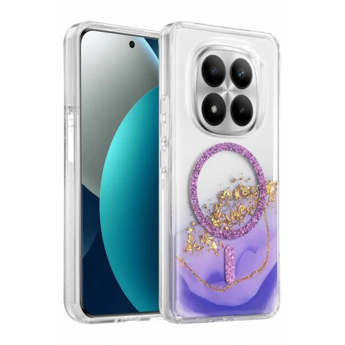 Mey İthalat®   Redmi Note 15 Pro Plus 5G Lotus Simli Magsafe Kapak - Mor