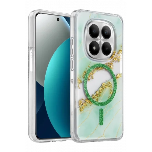 Mey İthalat®   Redmi Note 15 Pro Plus 5G Lotus Simli Magsafe Kapak - Yeşil
