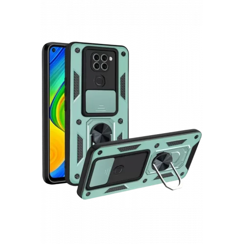 Mey İthalat®   Redmi Note 9 4G Kılıf Pars Lens Yüzüklü Silikon - Yeşil