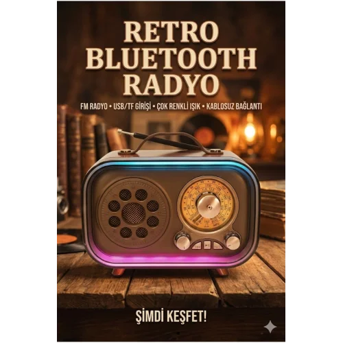 Mey İthalat® Retro Bluetooth Radyo Hoparlör USB TF Kart AUX FM Taşınabilir Nostaljik Tasarım