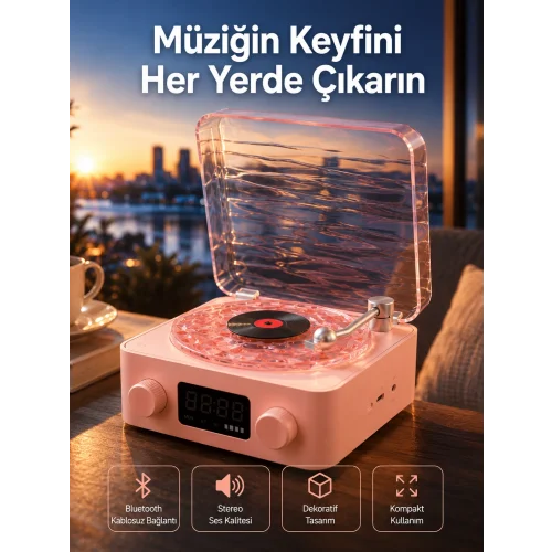 Mey İthalat® Retro Kristal Netliğinde Ses – Gece Işıklı Retro Bluetooth Hoparlör Yeni Nesil