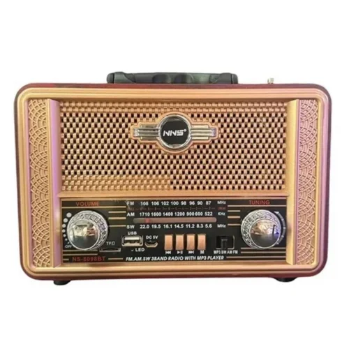 Mey İthalat®  Retro, Nostaljik, Ahşap Tasarım Bluetooth Hoparlörlü, Şarjlı, Taşınabilir Otantik Tasarımlı FM/AM Destekli Radyo NS8098