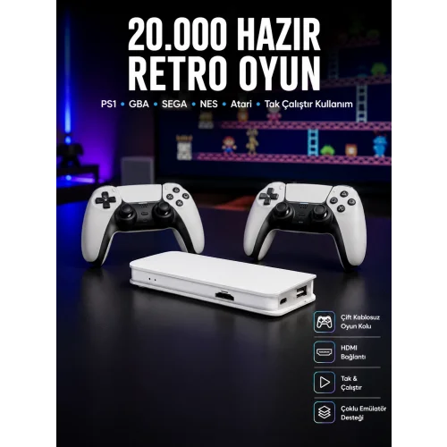Mey İthalat® Retro Oyun Konsolu – 20.000 Yüklü Oyun
