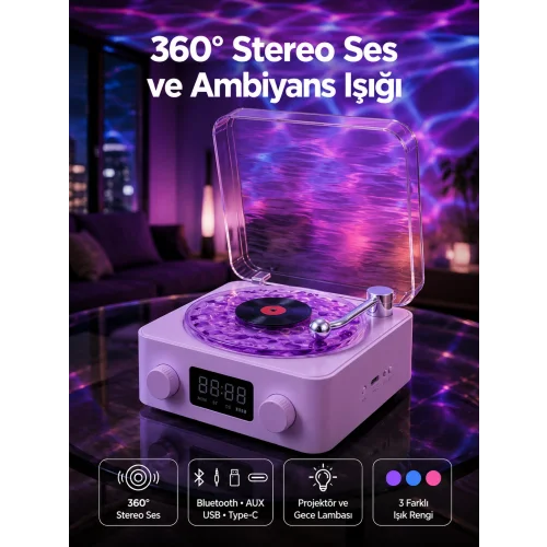 Mey İthalat® Retro Pikap Tasarımlı Bluetooth Hoparlör – Projektörlü Şarjlı Lamba