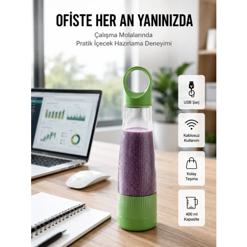 Mey İthalat® Sağlıklı İçecekler İçin Kompakt USB Şarjlı Blender
