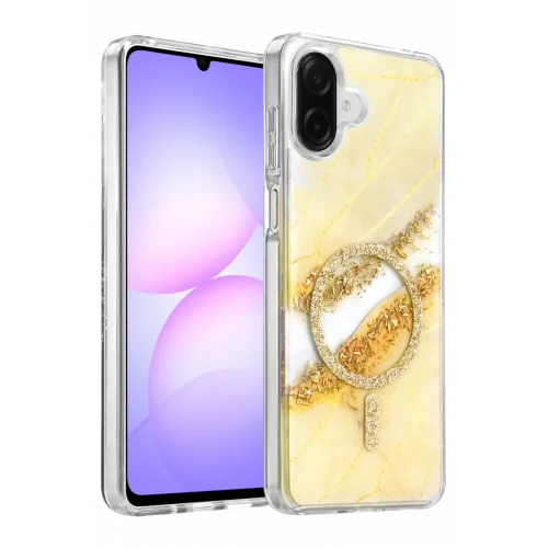 Mey İthalat®  Samsung Galaxy A07 4G Lotus Simli Magsafe Kapak - Gümüş