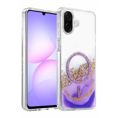 Mey İthalat®  Samsung Galaxy A07 4G Lotus Simli Magsafe Kapak - Mor