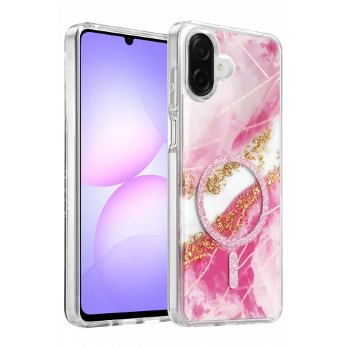 Mey İthalat®  Samsung Galaxy A07 4G Lotus Simli Magsafe Kapak - Pembe