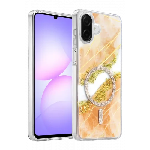 Mey İthalat®  Samsung Galaxy A07 4G Lotus Simli Magsafe Kapak - Turuncu