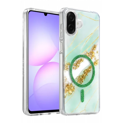 Mey İthalat®  Samsung Galaxy A07 4G Lotus Simli Magsafe Kapak - Yeşil