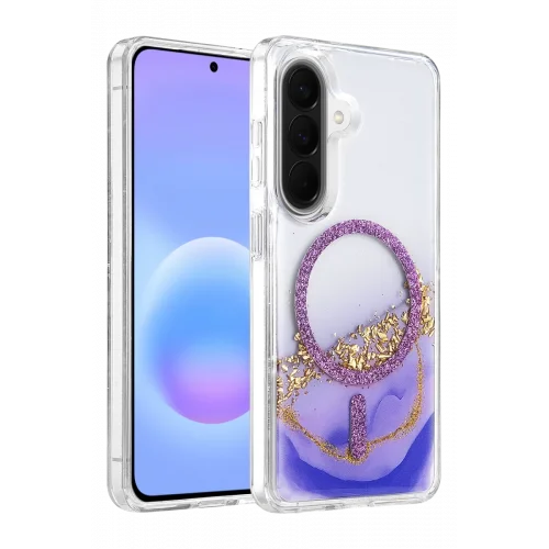 Mey İthalat®  Samsung Galaxy A56 Lotus Simli Magsafe Kapak - Mor