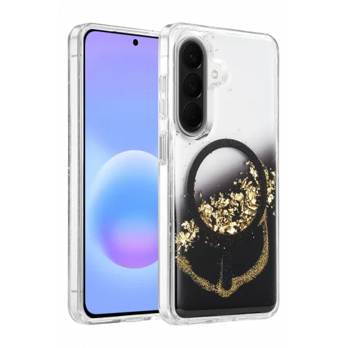 Mey İthalat®  Samsung Galaxy A56 Lotus Simli Magsafe Kapak - Siyah