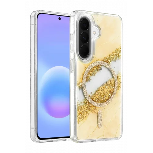 Mey İthalat®  Samsung Galaxy A57 5G Lotus Simli Magsafe Kapak - Gümüş