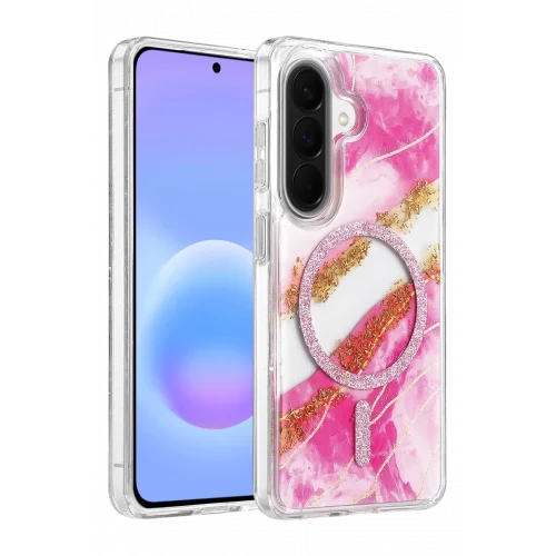 Mey İthalat®  Samsung Galaxy A57 5G Lotus Simli Magsafe Kapak - Pembe