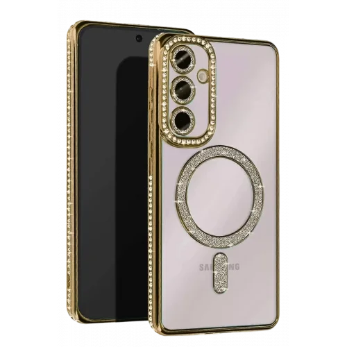 Mey İthalat®  Samsung Galaxy S25 FE Joke Simli Magneticsafe Kılıf - Gold