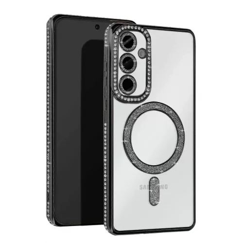 Mey İthalat®  Samsung Galaxy S25 FE Joke Simli Magneticsafe Kılıf - Siyah