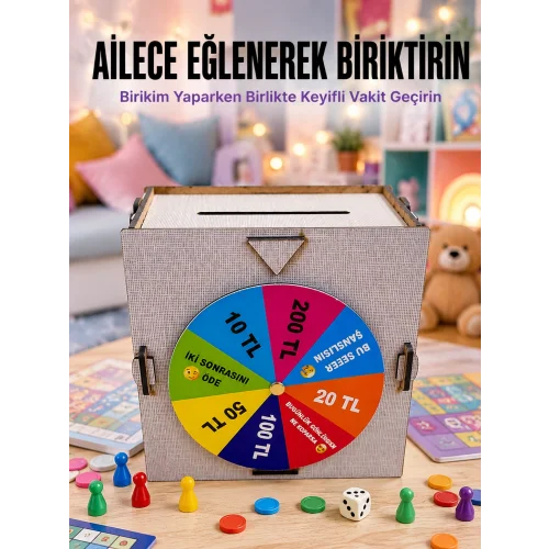 Mey İthalat® Şans Çarklı Para Biriktirme Kutusu Eğlenceli Tasarruf Challenge Ahşap Hedef Kumbarası