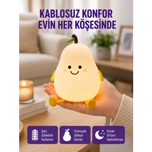 Mey İthalat® Şarjlı Armut Masa Lambası Renk Değiştiren LED Gece Işığı