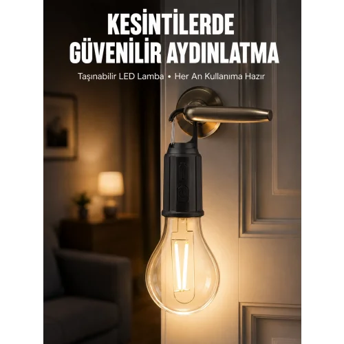 Mey İthalat® Şarjlı Aydınlatma Ampul Tasarımlı Ambians Işık Askılı Kamp Lambası