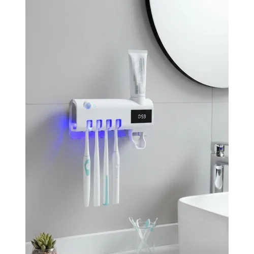 Mey İthalat® Sensörlü UV Sterilize Diş Fırçası Tutucu ve Macun Sıkma Aparatı