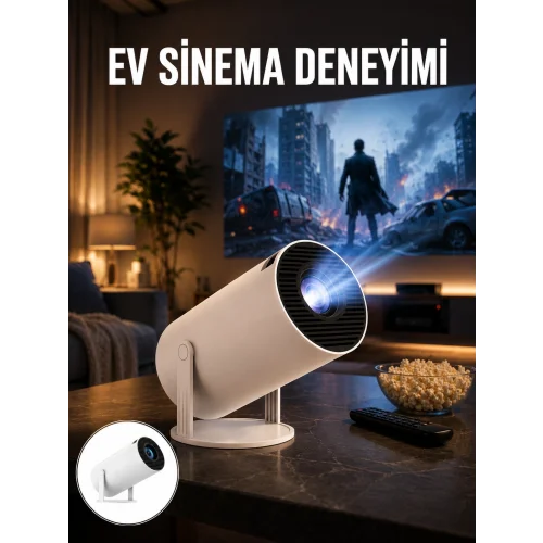 Mey İthalat® Sinema Projektörü Android HDMI USB WİFİ Ses Çıkışlı Ayaklı Projeksiyon Taşınabilir Yeni Nesil