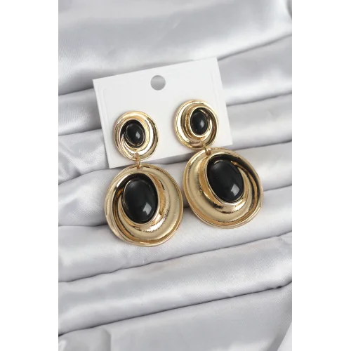 Mey İthalat® Siyah Sallantılı Damla Model Gold Renk Vintage Kadın Küpe