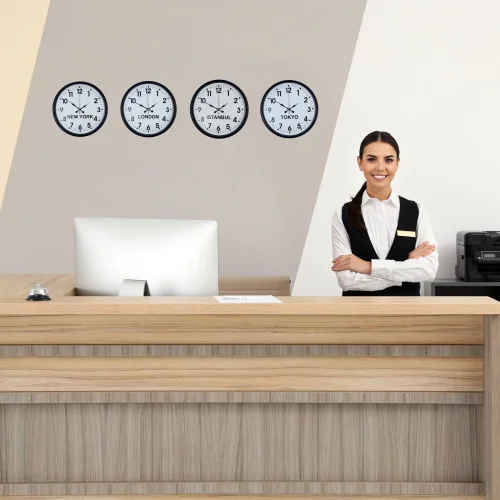 Mey İthalat® Siyah Şık  4’lü Dünya Saat Seti 36 cm