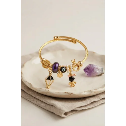 Mey İthalat® Siyah Uçan Model Charmlı Gold Renk Bileklik