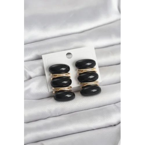 Mey İthalat® Siyah Vintage Model Gold Renk Kadın Küpe