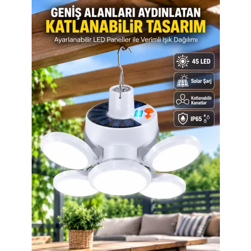 Mey İthalat® Solar Enerjili Katlanabilir Led Kamp ve Bahçe Lambası